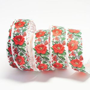 Стрічка репсова 2,5 см троянда на білому D18125 22,5м.