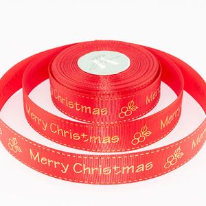 Лента репсовая новогодняя "Merry Christmas, ягодка" 2,5 см. 22,5 м. красная