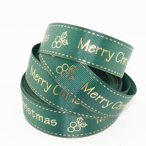 Лента репсовая новогодняя "Merry Christmas, ягодка" 2,5 см. 22,5м. темно зеленая