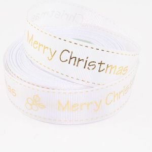 Лента репсовая новогодняя "Merry Christmas, ягодка" 2,5 см белая