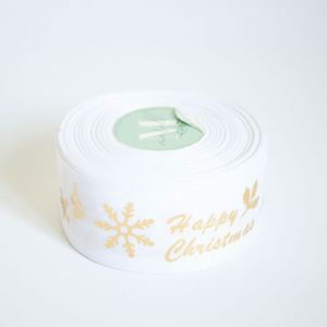 Лента репсовая новогодняя "Happy Christmas" 4,0 см. 22,5 м. белая