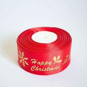 Лента репсовая новогодняя "Happy Christmas" 4,0 см. 22,5м. красная