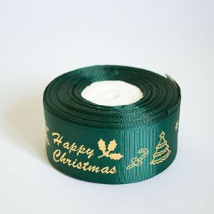 Лента репсовая новогодняя "Happy Christmas" 4,0 см. 22,5м. темно зеленая