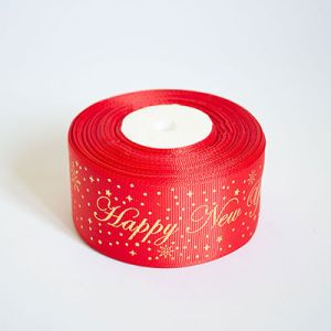 Лента репсовая новогодняя "Happy New Year" 4,0 см. 22,5 м. красная