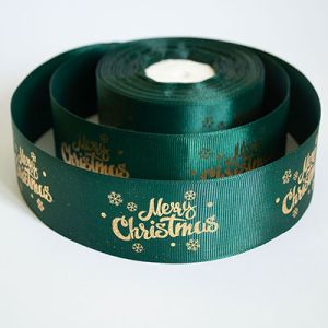 Лента репсовая новогодняя Merry Christmas 4,0 см. 22,5 м. темно зеленая
