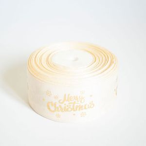Лента репсовая новогодняя "Merry Christmas" 4,0 см. 22,5 м. кремовая