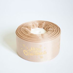 Лента репсовая новогодняя "Merry Christmas" 4,0 см. 22,5 м. светло коричневая
