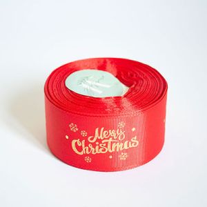 Лента репсовая новогодняя Merry Christmas 4,0 см. 22,5м. красная