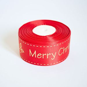 Лента репсовая новогодняя "Merry Christmas ягодка" 4,0 см. 22,5м. красная