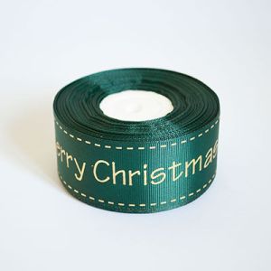 Лента репсовая новогодняя "Merry Christmas ягодка" 4,0 см. 22,5 м. темно зеленая