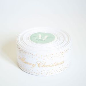 Лента репсовая новогодняя "Merry Christmas звездочка" 4,0 см. 22,5 м. белая