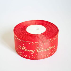 Лента репсовая новогодняя "Merry Christmas звездочка" 4,0 см. 22,5м. красная