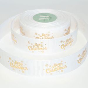 Лента репсовая новогодняя "Merry Christmas" 2,5 см. 22,5 м. белая