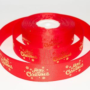 Лента репсовая новогодняя Merry Christmas 2,5 см. 22,5м. красная