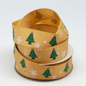 Репсовая лента ёлка с снежинками, 2,5 см. 23 м. золотистая