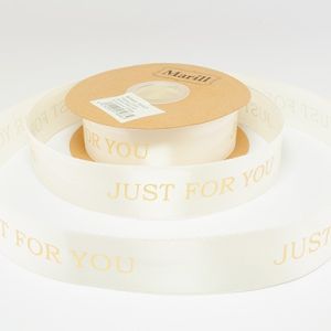 атласная кремовая лента с золотом 2,5 см 18625 just for you
