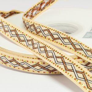 Жаккардовая лента 1,2 см №805 коричневый зигзаг кремовая основа