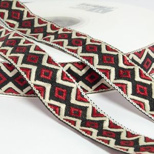 Жакардова стрічка 2,0 см №819 геометричний орнамент бордові ромбіки