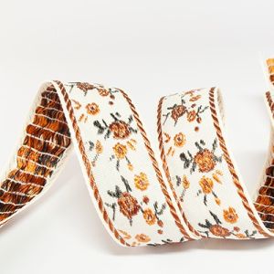 Жакардова стрічка 2,5 см №830 коричневі розочки на білому